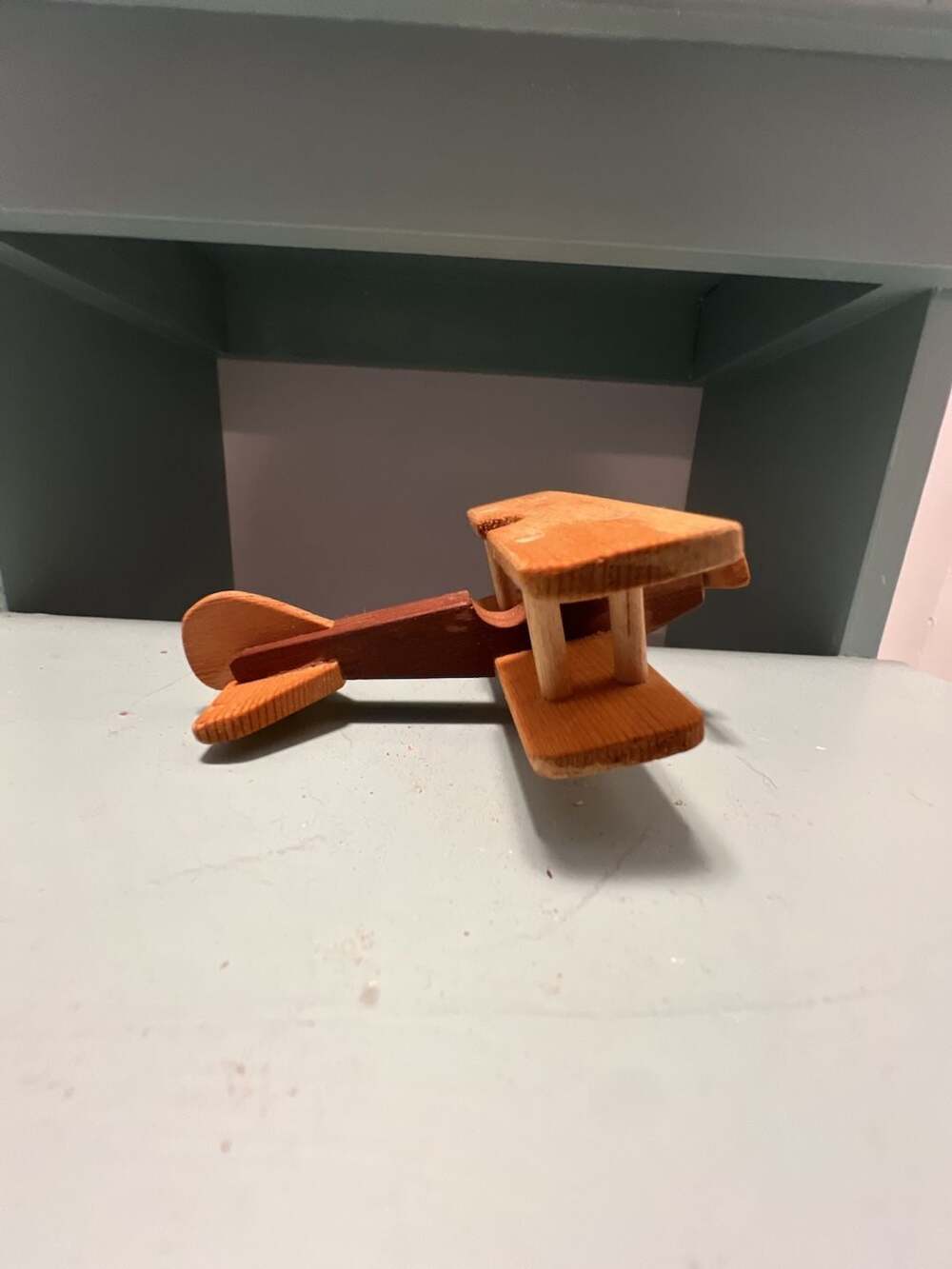 Handmade Wooden Biplane Airplane Toy Vintage Wood
